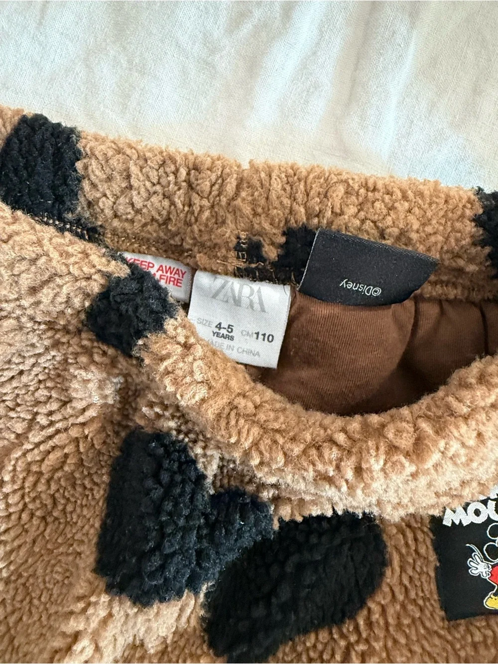 Zara Mickey Mouse Brown & Black Fleece Hoodie and Pants Set